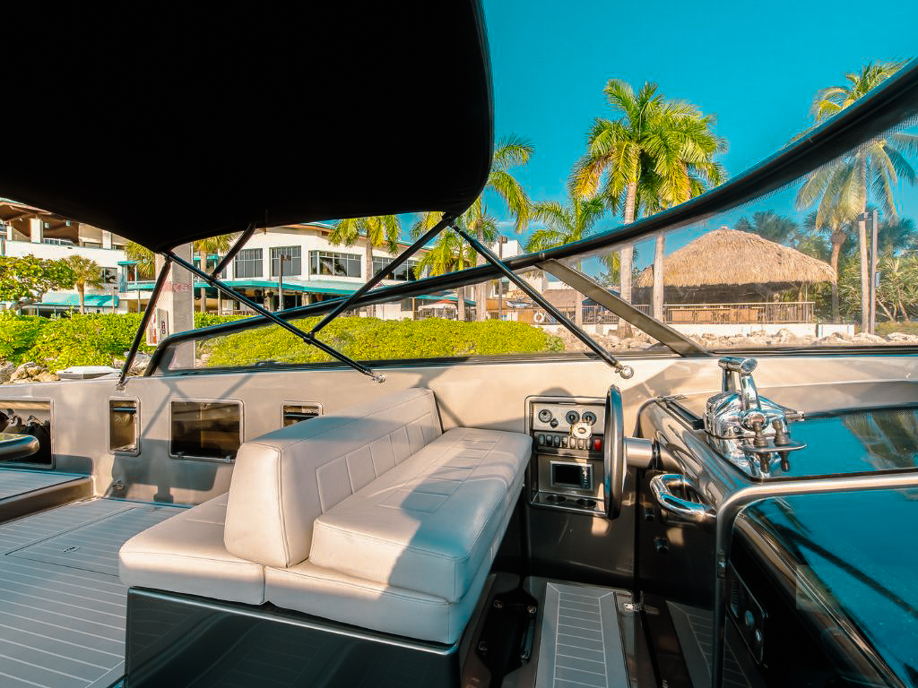 Front view of VanDutch 40 yacht docked at marina