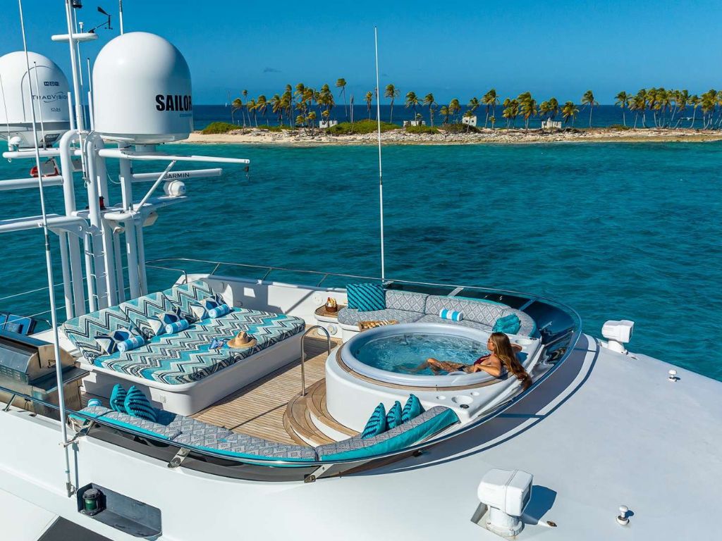 Aft deck lounge area on 130 Christensen yacht