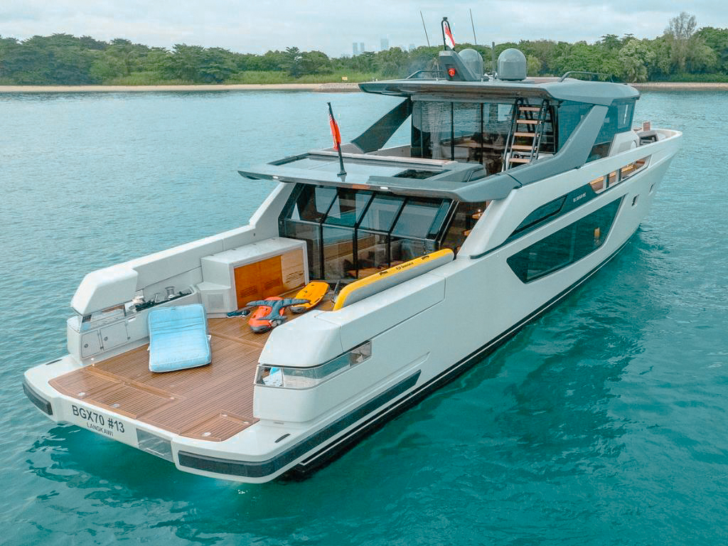 Interior salon of the 72 Bluegame yacht showing modern design