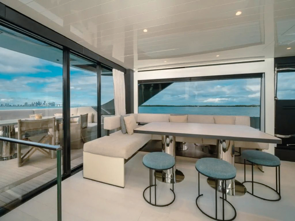 View of the 72 Bluegame from the water, showing its sleek design
