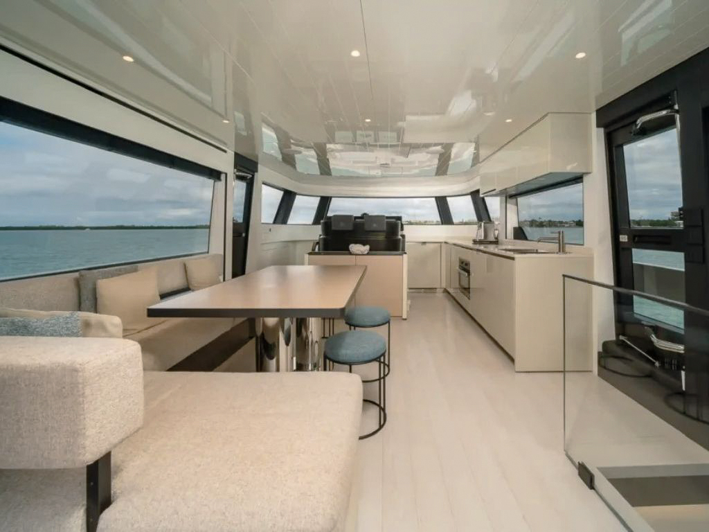 Another interior view of the 72 Bluegame's comfortable seating area