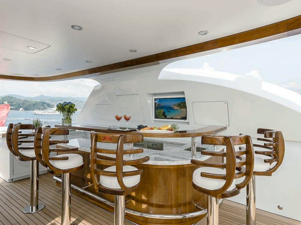 Back deck view of the 147ft TBA 147 yacht with water access