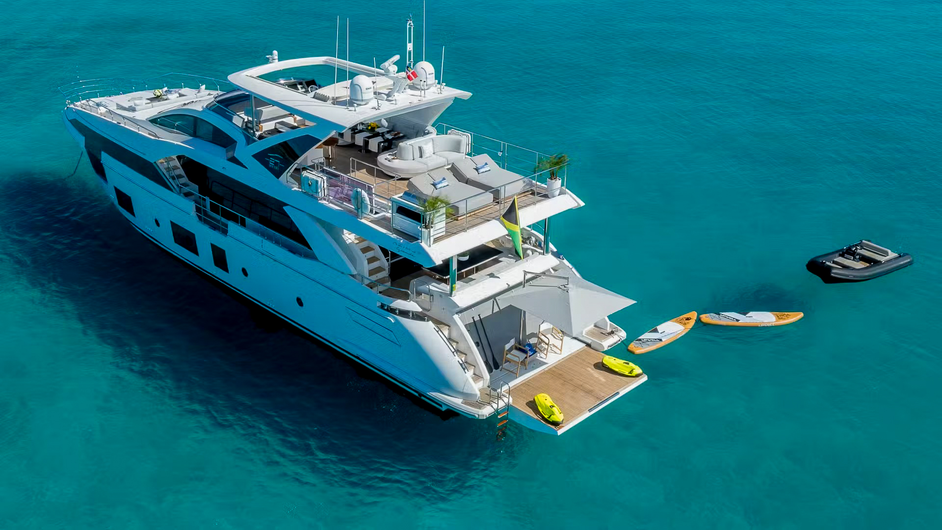 Bow deck of the 87 Azimut yacht with sunpads for lounging