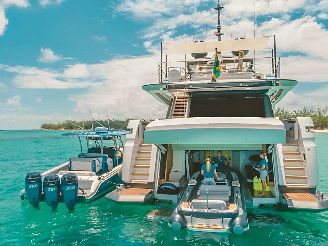 Front deck seating and sunpad on 126 Ferretti yacht