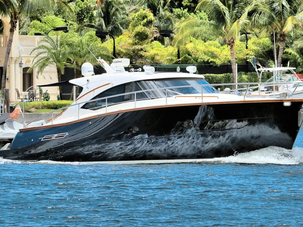 Luxury 45ft Austin Parker yacht docked in Miami, ready for private charter.