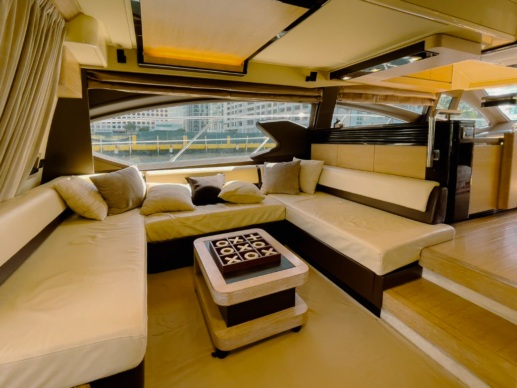 Interior living area of the 64 Azimut Fly yacht