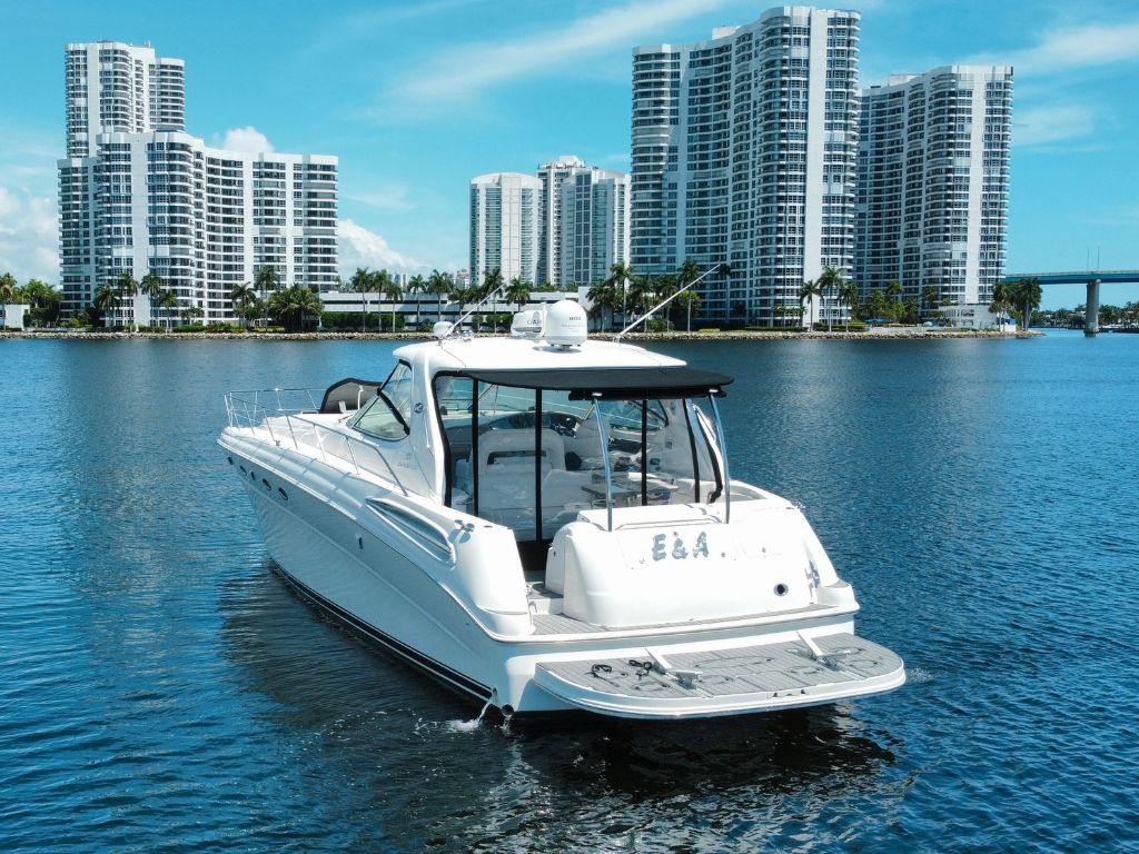View of the Miami skyline from the 55 Sea Ray yacht