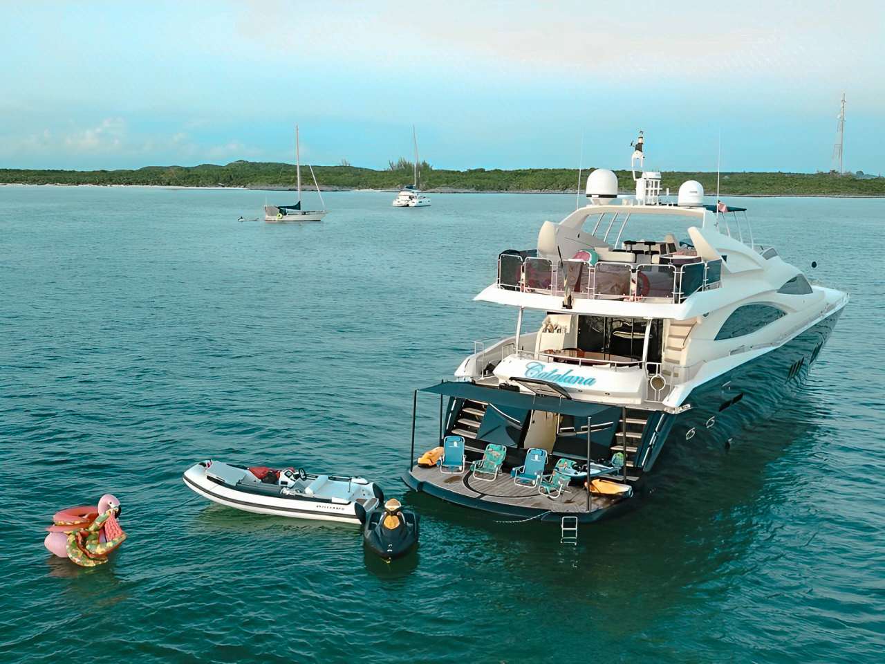 Side view of 90 Sunseeker yacht showing spacious decks