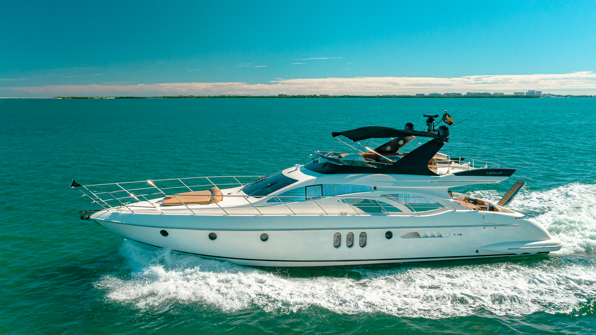 View of 62 Azimut yacht from the water