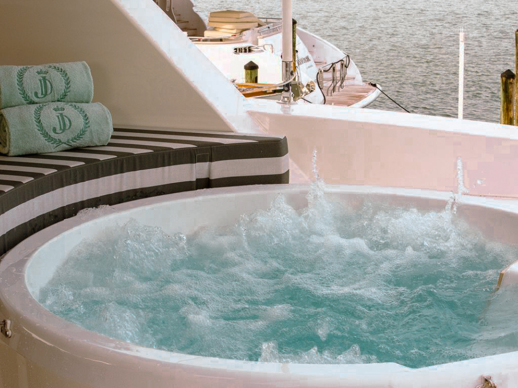 Water toys like a jet ski on the back of the 103 Johnson  yacht, ready for fun