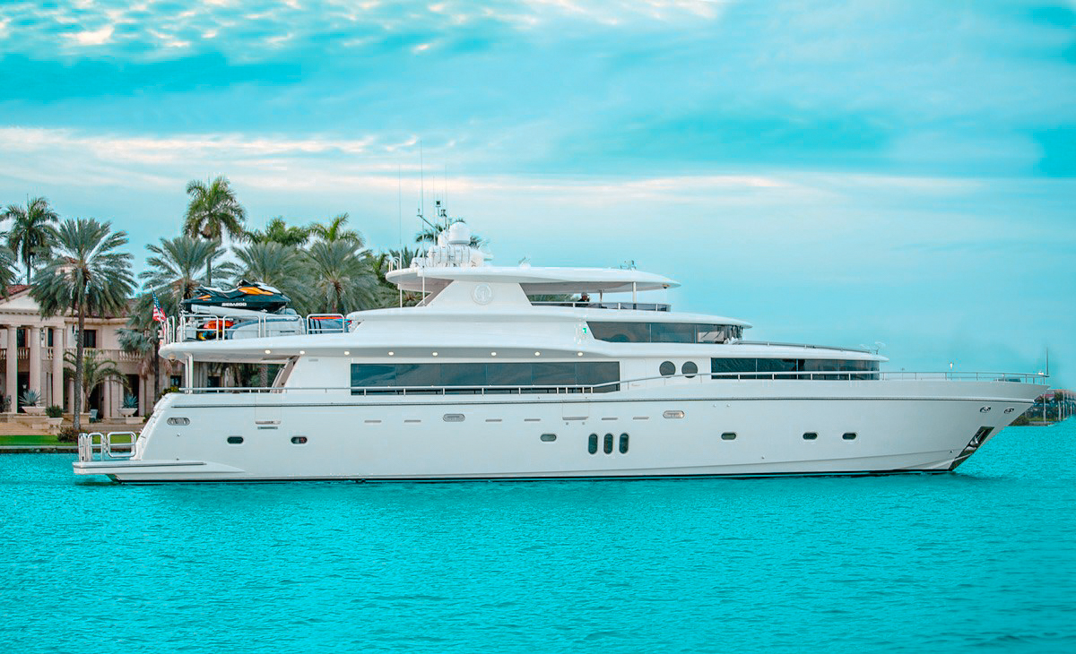 View of the spacious deck area on the 103 Johnson  yacht, perfect for lounging and entertaining