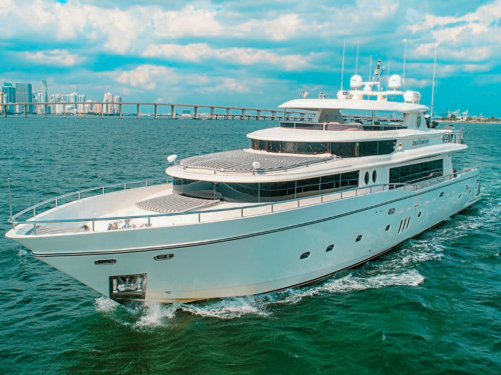 Luxurious 103ft Johnson private yacht for rent in Miami, perfect for charters
