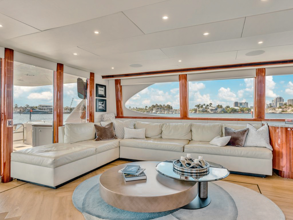 Exterior view of the 94 Lazzara yacht showing its sleek design