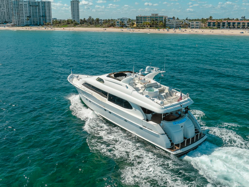 Relaxing view aboard 94 Lazzara showing the deck and ocean