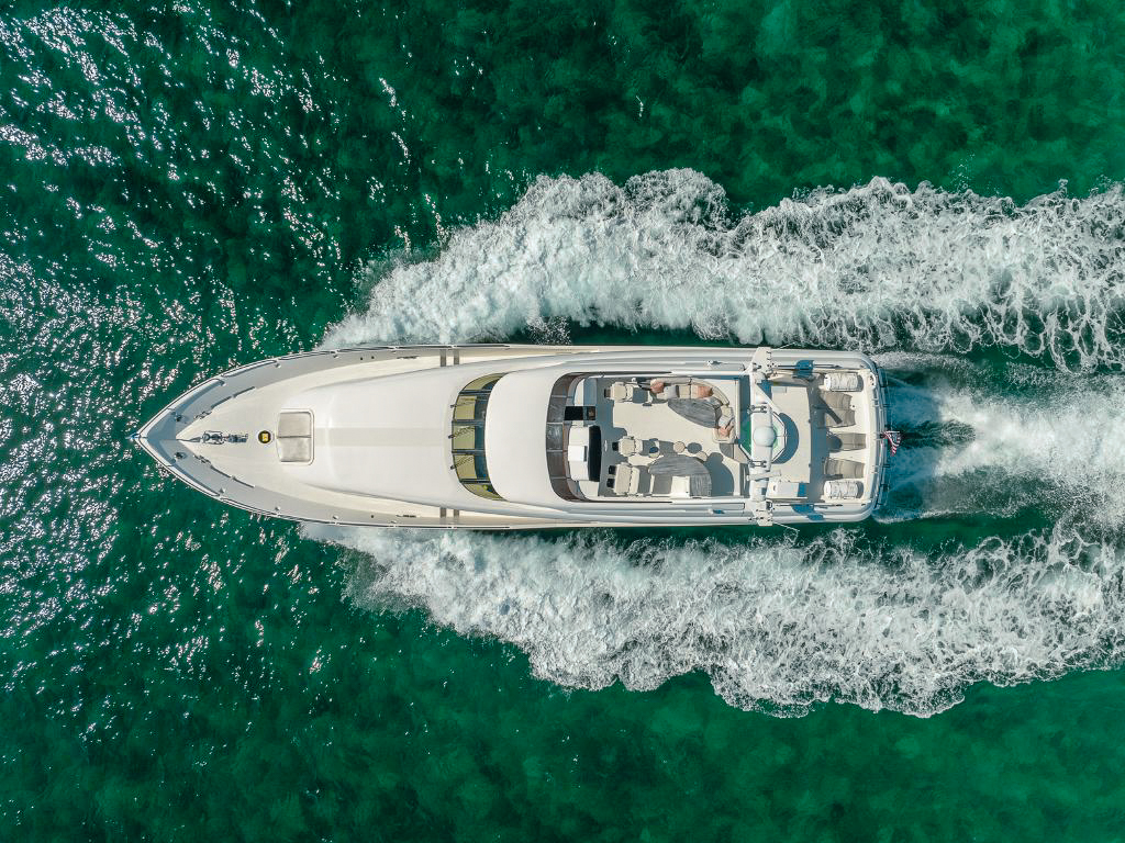 Another exterior view of the 94 Lazzara yacht in Fort Lauderdale marina