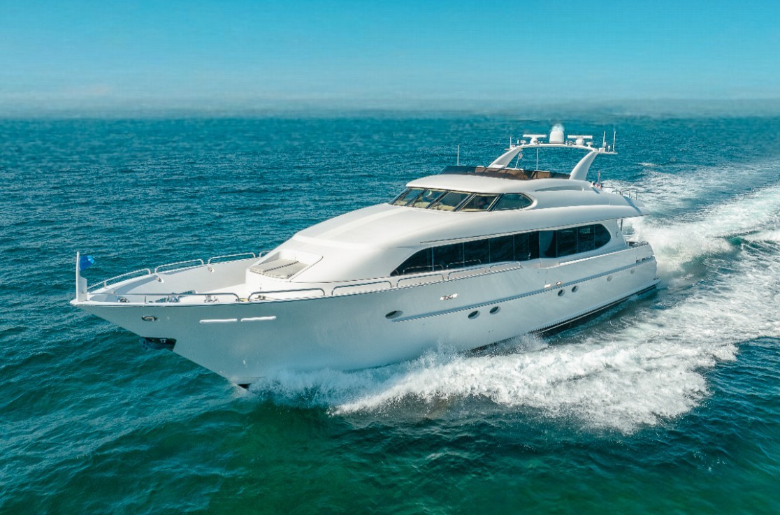 View of the Fort Lauderdale skyline from the deck of the 94 Lazzara yacht