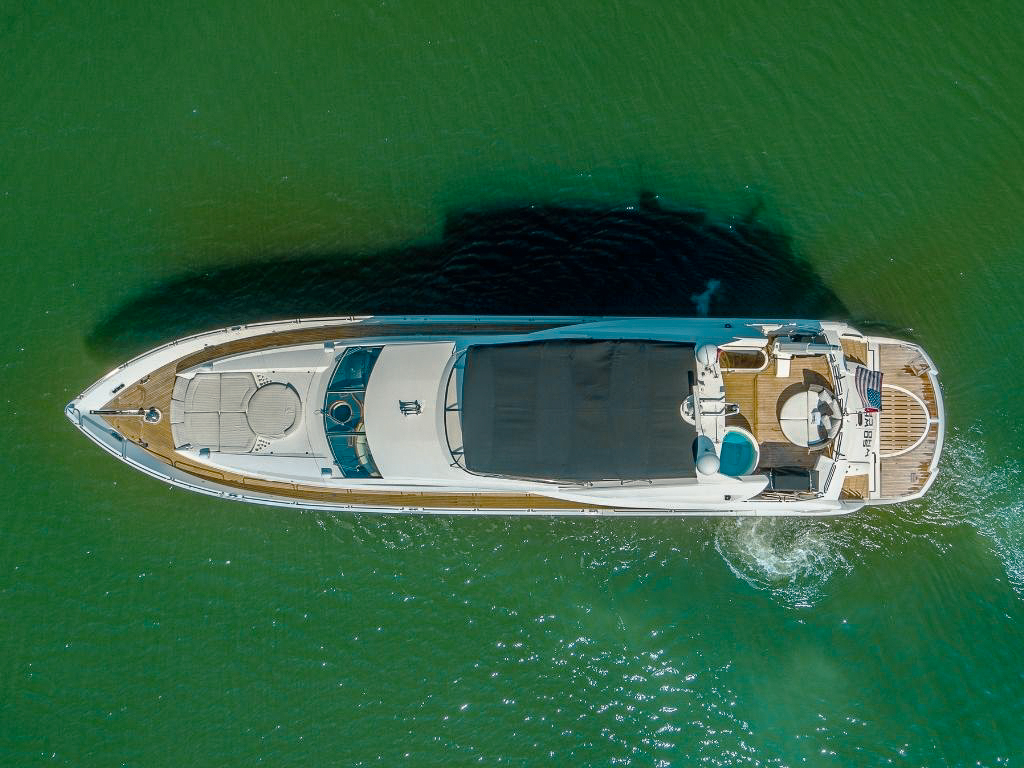 94 Sunseeker yacht on the water from afar
