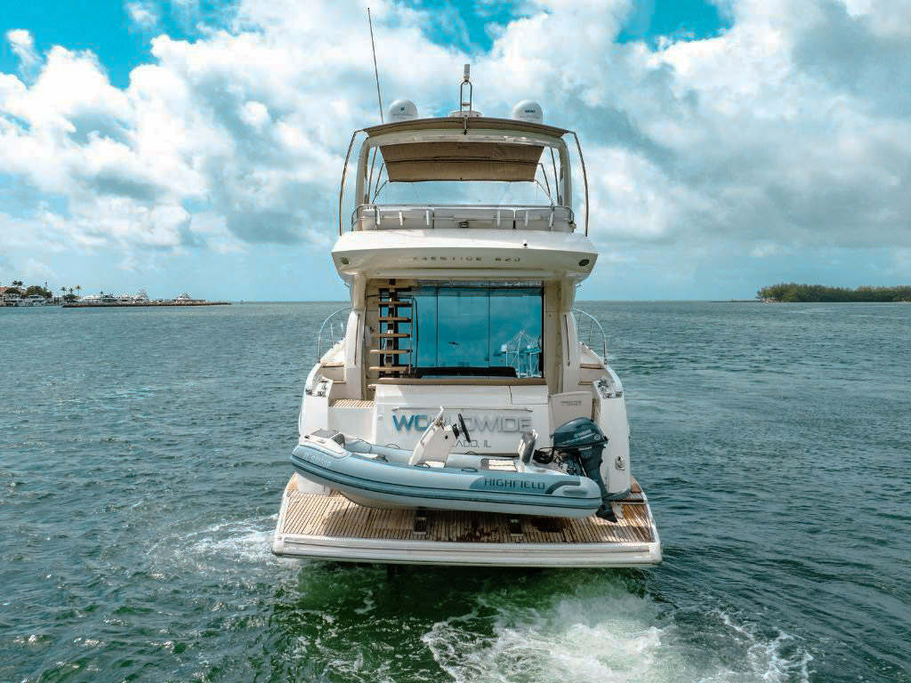 Exterior view of the Prestige 62 yacht