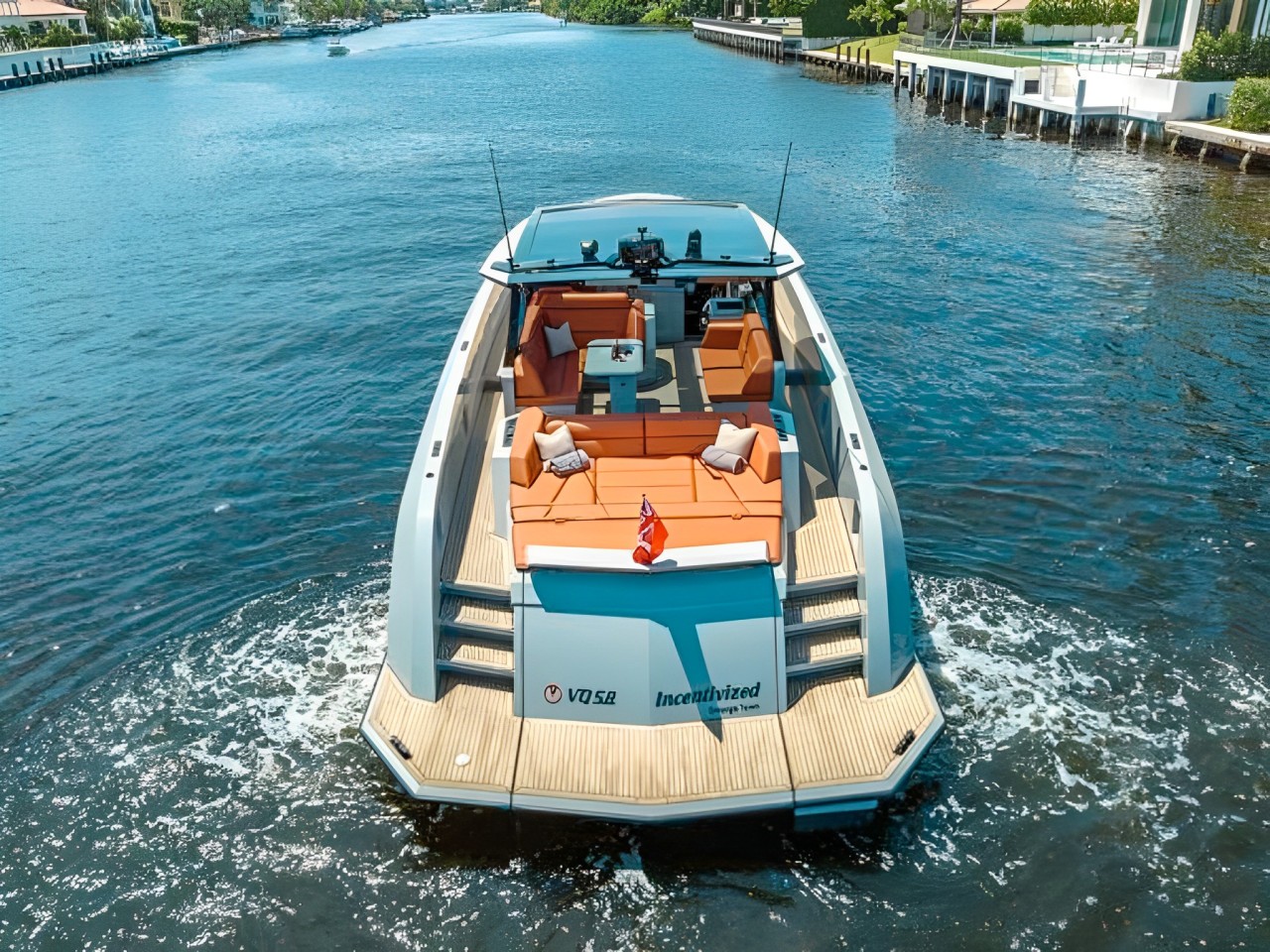 Vanquish 58 Yacht's spacious aft deck with seating