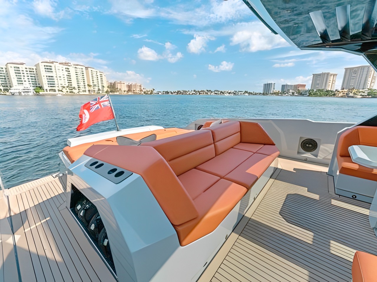 Guests enjoying the bow lounge of 58 Vanquish III