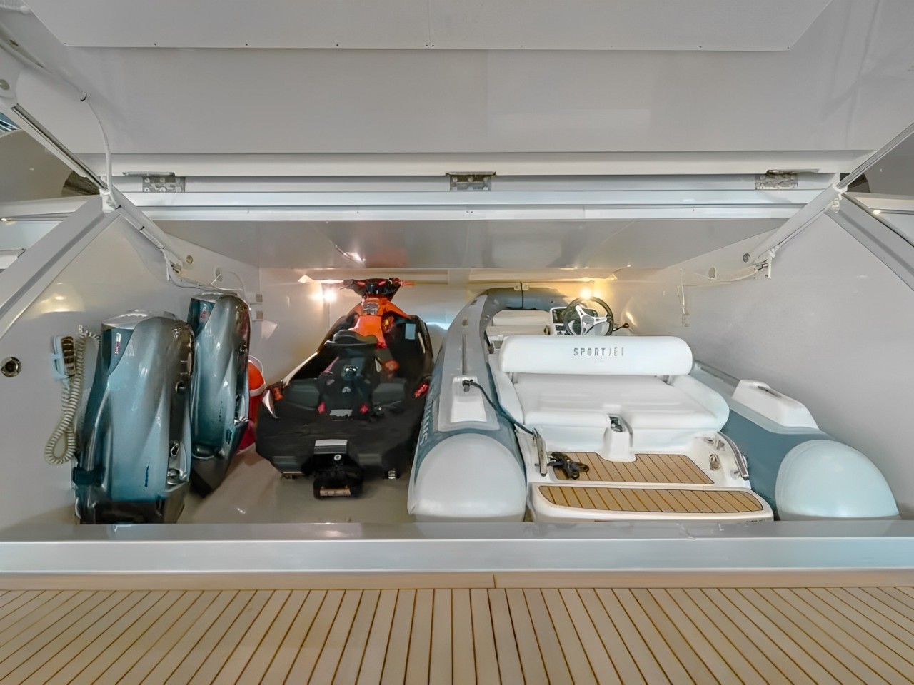 Luxurious main deck lounge area on the 93 Riva yacht