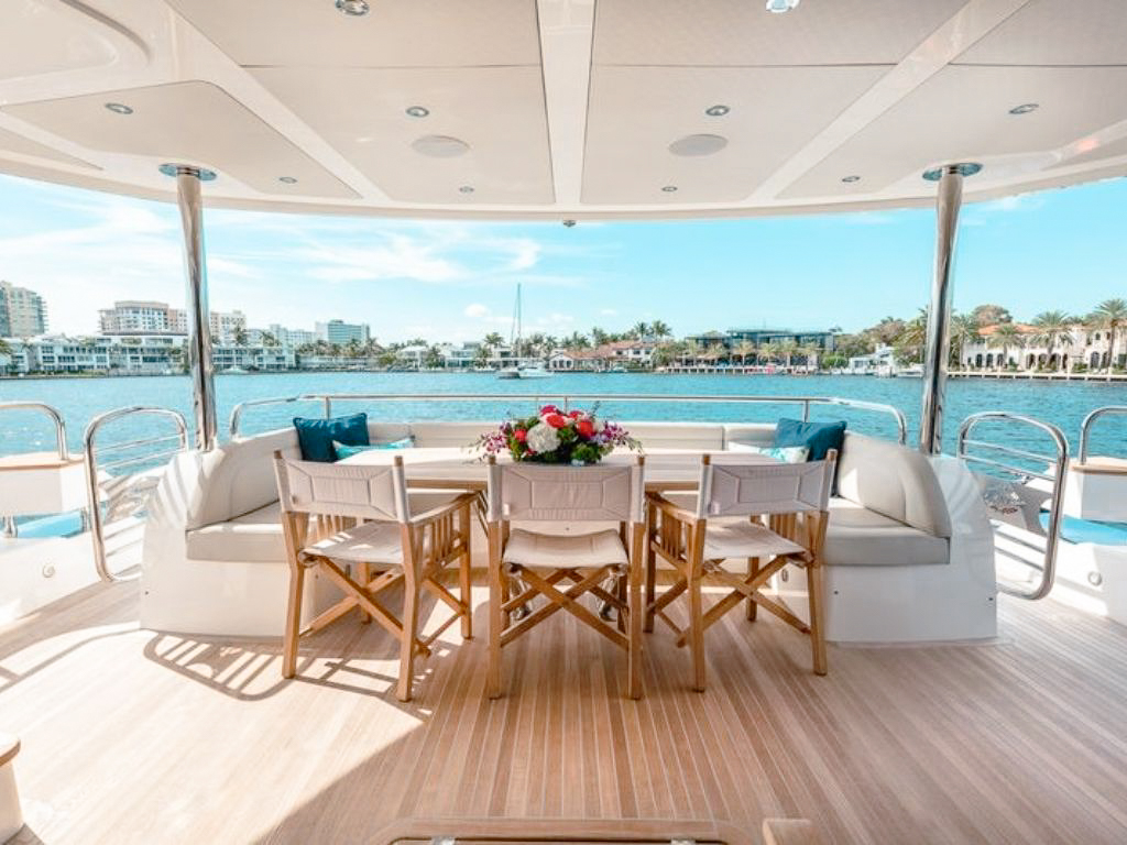 95ft Sunseeker yacht docked in Fort Lauderdale, offering luxury private charters.