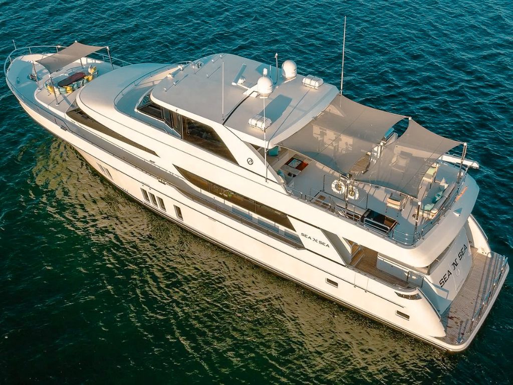 Dining area on the aft deck of the 100 Ocean Alexander yacht