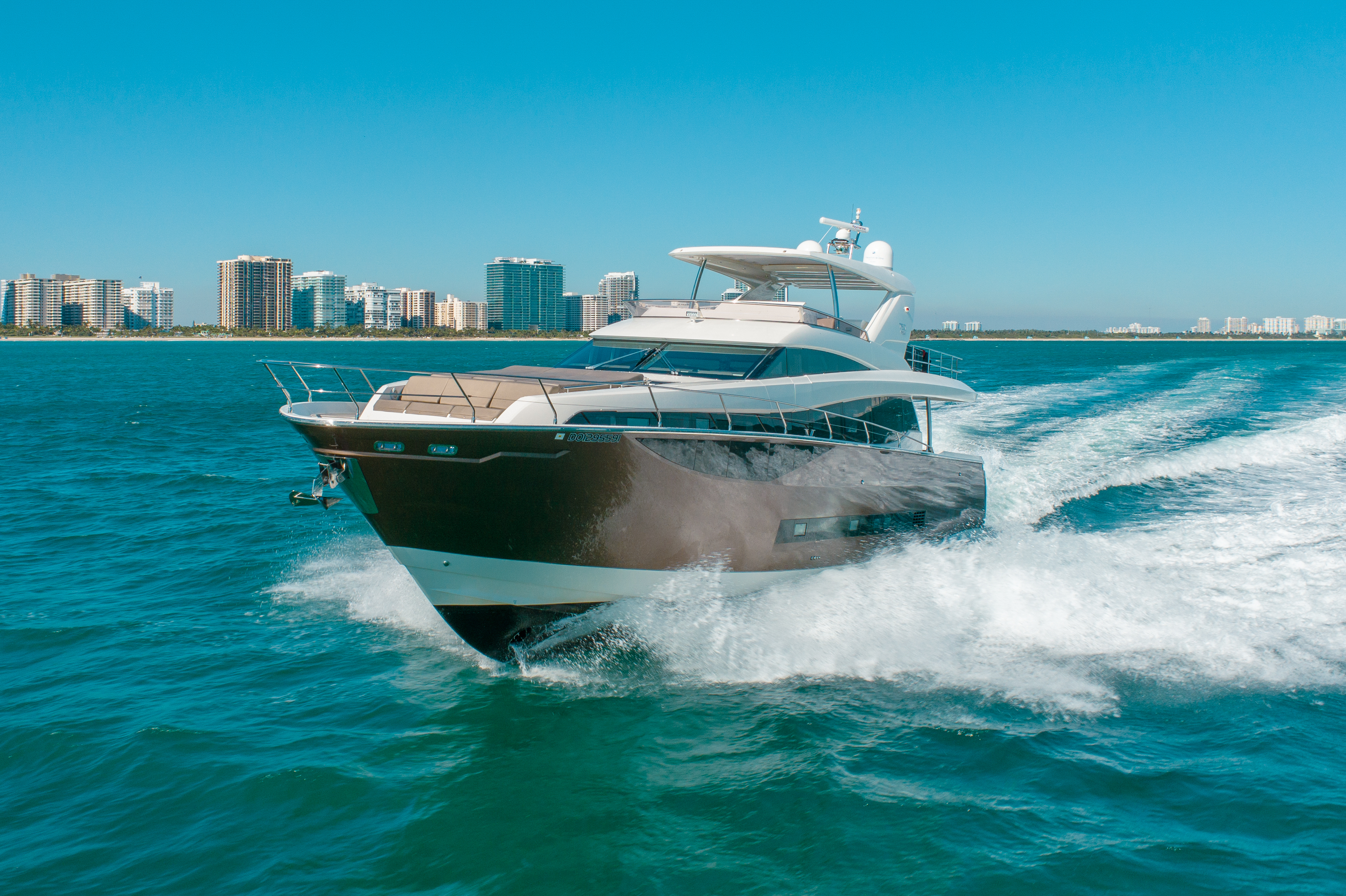 Deck area of 75 Prestige yacht with seating