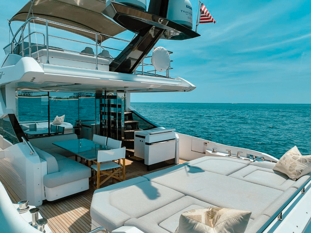 A close-up shot of the 70 Azimut IV yacht's stern with a tender being lauched