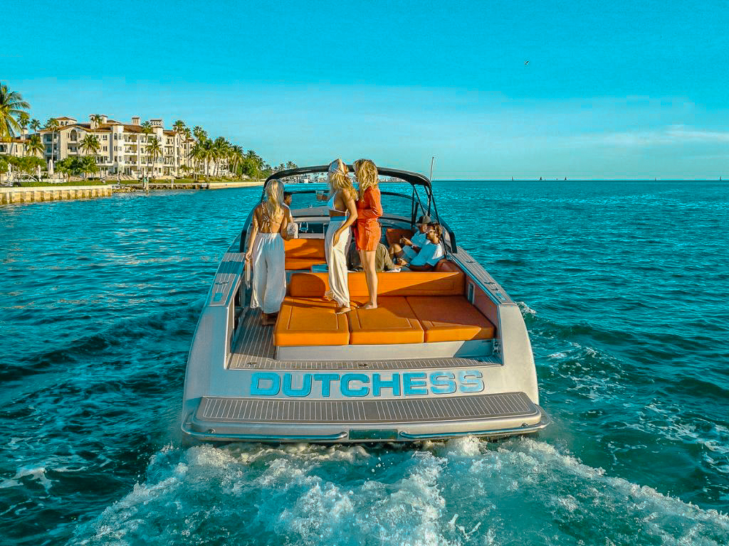 Rear view of 40 Vandutch II yacht cruising in Miami waters