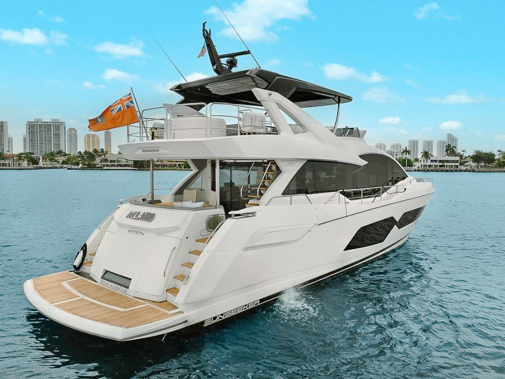 Deck area with seating on the 76 Sunseeker yacht