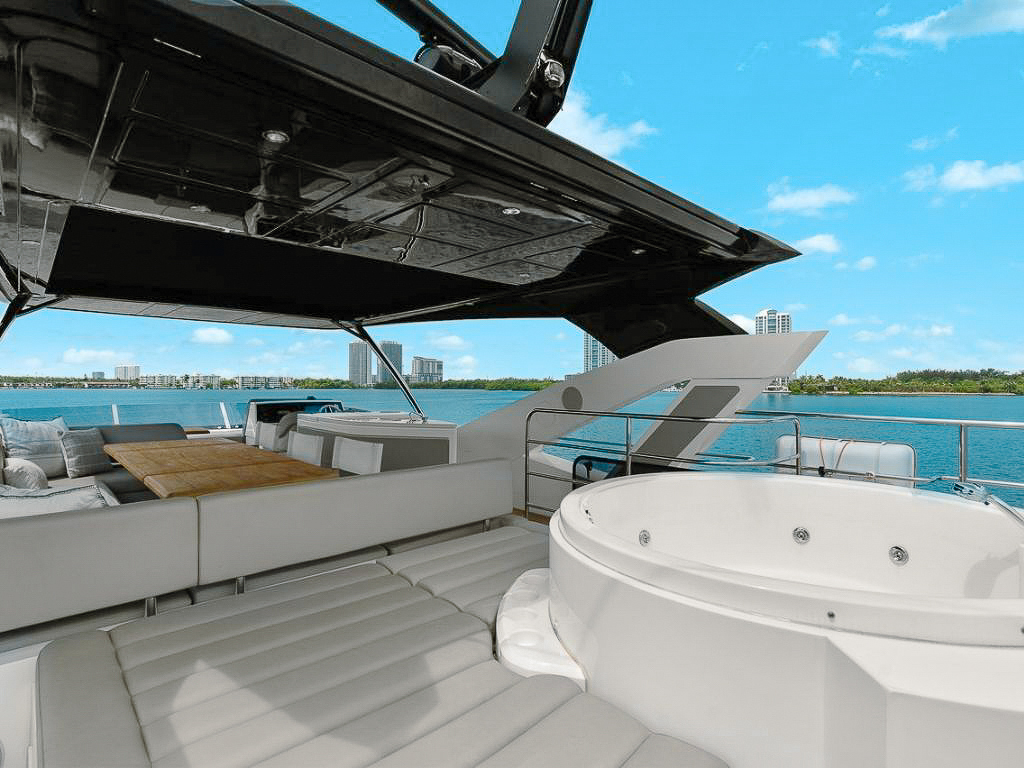 Back deck of the 76 Sunseeker yacht with ocean view